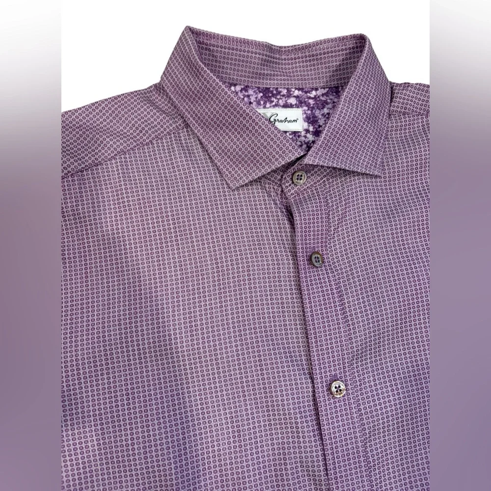 Robert Graham Men’s Maroon Geometric Button Down Shirt Size 42 (16.5 Neck) - Picture 2 of 10